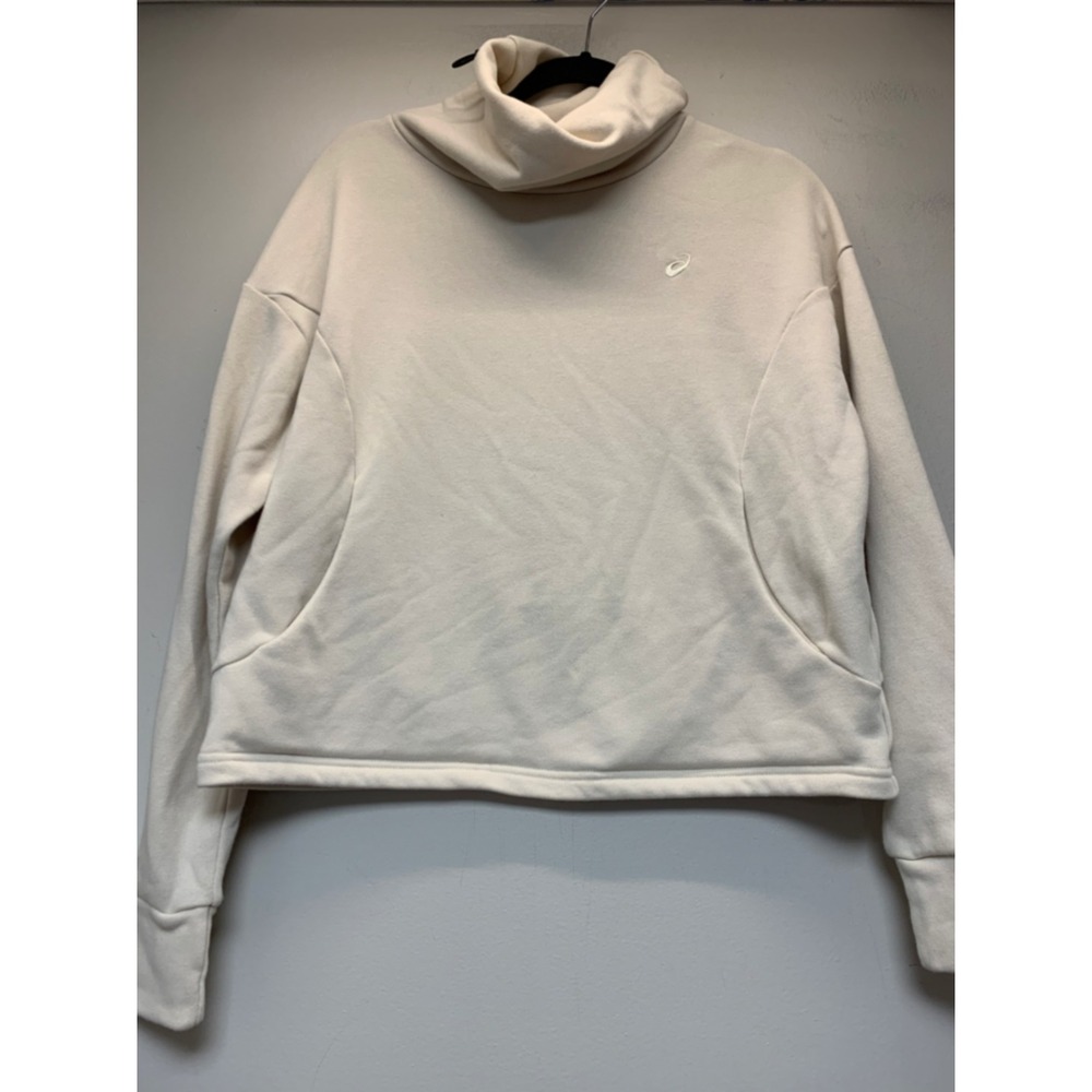 Asics Cowl Neck Sweatshirt Womens Medium Cream Excellent Sound Mind Sound Body‎